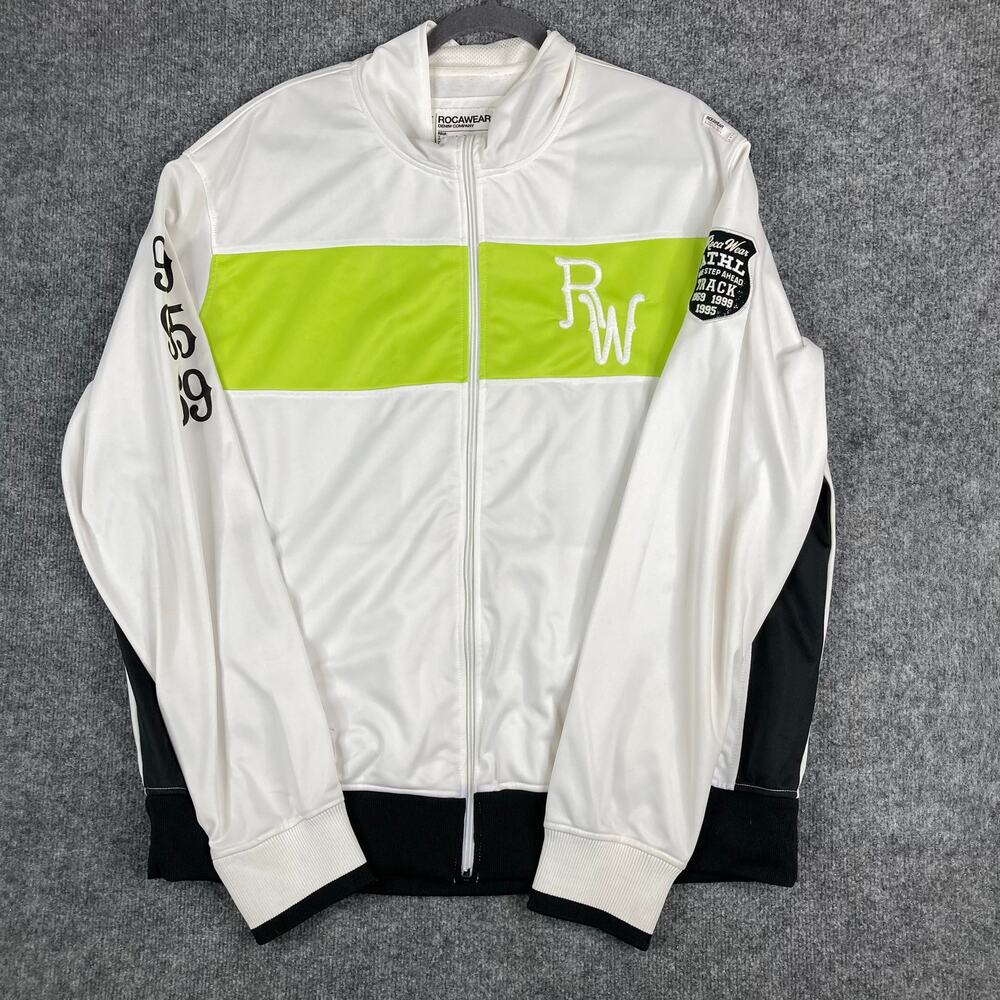 Rocawear Track Jacket Mens Size 3XL White Green Zip Up Logo Streetwear Retro